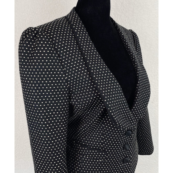 (VTG) NANETTE LEPORE •  Black Embroidered Dot Pattern Wool Blazer - Picture 5 of 16